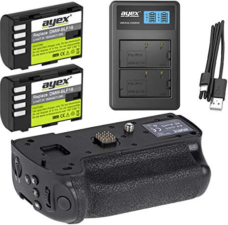 ayex Battery Grip for Panasonic Lumix GH5 like DMW-BGGH-5 + 2x Battery BLF19E + USB Dual Charger 100% Compatible