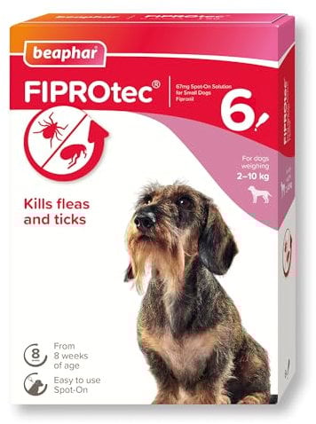 Beaphar - FIPROtec Spot-On for Small Dogs (2–10kg) - Kills Fleas & Ticks - Vet Strength Treatment - 6 Pipettes