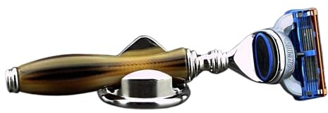 Luxus Horn Rasieren Collection von Haryali London 5 Edge Rasierer - Luxus Horn Unzerbrechlich Harz Handstück & Verchromt Edelstahl Rasierer Halter - Atemberaumbend Anzeige