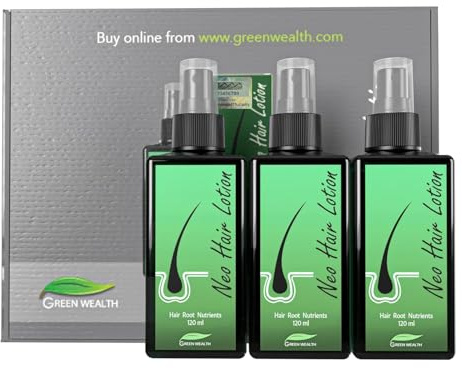 Green Wealth Neo Hair Lotion for Hair Loss Treatment | Hair Regrowth | Thinning, Soon Spots & Hair Fall | Trusted Formula with Ginseng, Saw Palmetto & Horsetail | 120 ml / 4.06 fl oz (Pack of 3)