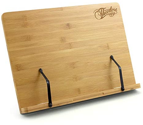 Theodore Wooden Bamboo Tabletop Book Rest Sheet Music Stand - Adjustable Desktop Stand with Page Retainers 390mm x 280mm