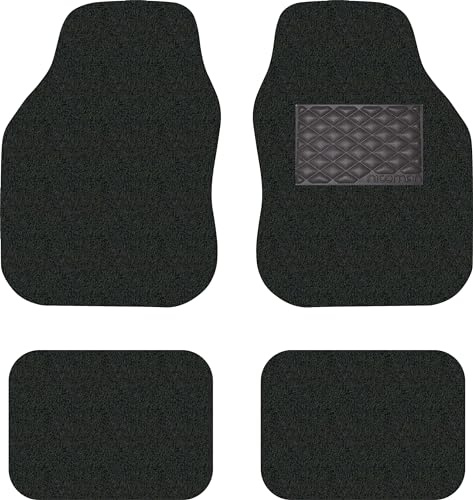 Nicoman Universal Car Floor Mat Spaghetti Coiled Non-Slip PVC Rubber Heavy Duty Waterproof Easy Clean - (Black, Full Set, Small, 4 Piece)