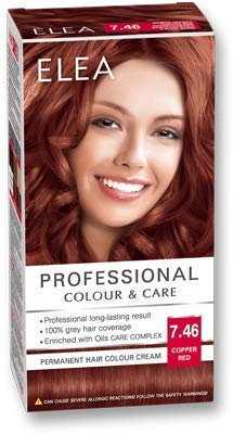 ELEA Tinte profesional permanente para el cabello en crema 7.46 rojo cobre con complejo para el cuidado del aceite