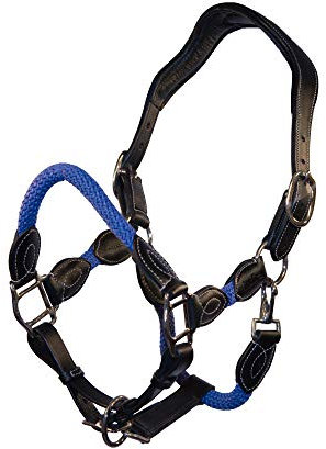 indira Seil-Leder-Halfter pro Flex PP-Strick-Echtleder (Cob-Kleinpferd, Blau 01)