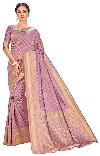 Glory Sarees Femmes Tissé Pure Doux Kanjivaram Soie Sari Banarasi Style Avec Blouse Pièce pour Mariage, Rose pastel, taille unique