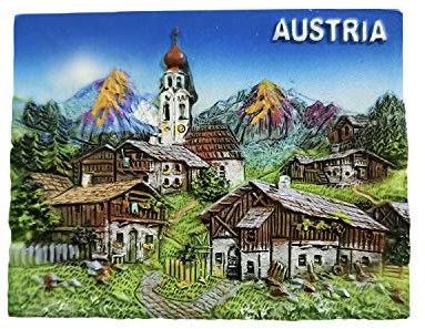 Kühlschrankmagnet, Motiv: Österreich, 3D-Dorf, Kunstharz, Reise-Souvenirs, handgefertigt, Dekoration für Zuhause und Küche, Österreich, Geschenk