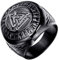 HIJONES Herren Valknut Nordischer Wikinger Odin Symbol Ring aus Edelstahl Krieger Motorradfahrer Signierter Ringe Schwarz Größe 70
