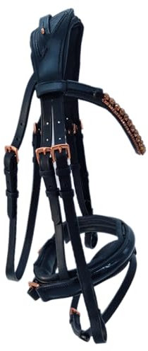 Trense Rosegold Relax PUR Genick Patches Strass Glitzer Roségold Zaum Sperrriemen abnehmbar Pony VB WB X Full Noriker Tysons Leder Schwarz Butterweich (Vollblut)
