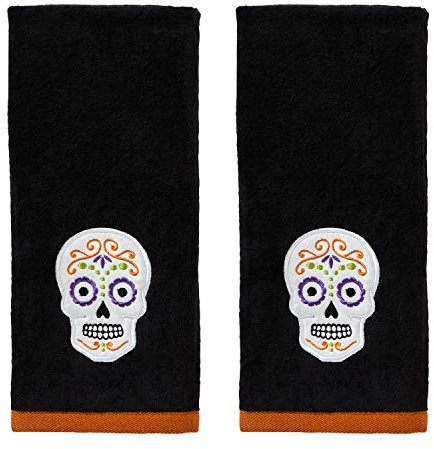 SKL Home by Saturday Knight Ltd. Sugar Skull Handtuch-Set, Schwarz, 2 Stück