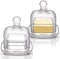 ZOOFOX 2 Pack Glass Butter Dish with Lid, Mini Butter Keeper Containers with Easy Grip Handle, Clear Serving Storage Container, Square Covered Mini Keeper