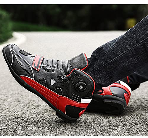 BSTL Scarpe da Moto da Donna Stivaletti Corti da Moto Stivali da Moto da Fuoristrada 4 Stagioni da Uomo Scarpe da Ciclismo da Cross,Red-44