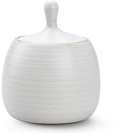 NCQIXIAO Retro Kitchen Canisters Ceramic Food Storage Jar Roud Shape with Silicone Airtight Lid for Tea, Coffee, Nuts, Herb, Spice, Sugar (White)