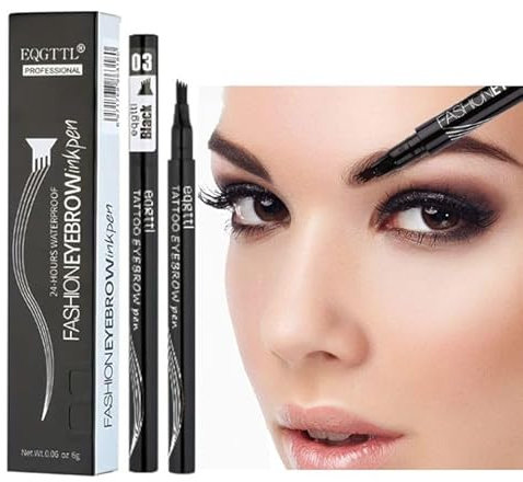 Lápiz de cejas 4 puntas microblading de secado rápido. Maquillaje tatuaje tinte de cejas natural a prueba de agua. Incluye 3 moldes de cejas. COLOR NEGRO