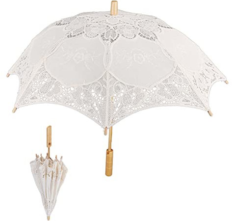 Paraguas de flores de encaje Sombrilla nupcial de boda Bordado hecho a mano Paraguas artesanal Danza Fotografía Paraguas Accesorios para conciertos, teatros, suministros de escenario(L-beige)