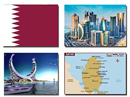 Kühlschrankmagnete, Qatar-Flagge, Qatar-Flagge, Qatar-Karte, Qatar-Anziehungen, 4 Stück