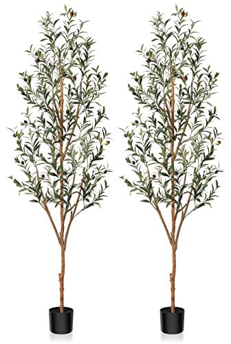 Kazeila Olivenbaum Künstlich 180cm Kunstpflanze Groß Künstliche Pflanzen Fake plastikpflanzen im Topf für Home Decor Zimmerdeko Schlafzimmer Dekoration(2Pack)