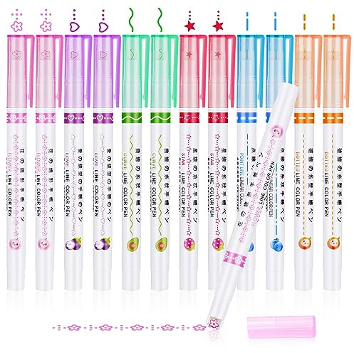 OFFCUP Curve Textmarker, 12 Stück Textmarker Set, Spitze Stifte mit Verschiedenen Formen, Highlighter Pen Mildliner Brush, für Scrapbook, Journaling, Notizen, Planer, Kalender, Büro