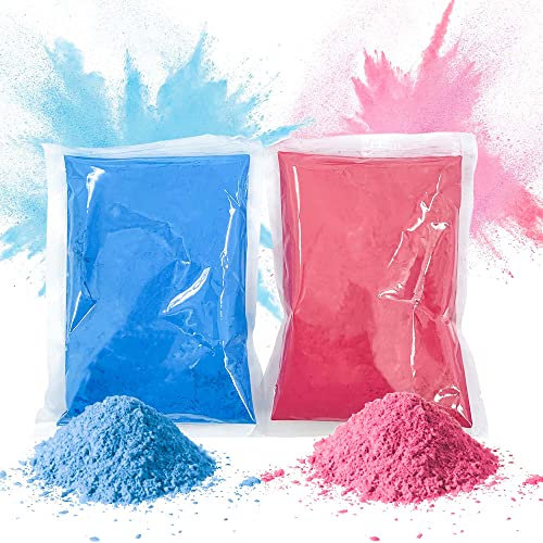 POPUPARTY Gender Reveal Farbpulver – 0,5 kg rosa und 0,5 kg blaues Pulver, perfekt für Baby-Geschlechtsoffenbarung, Farbwurf, Autoausbrenner und Holi-Festivals, Packung mit 2 Beuteln