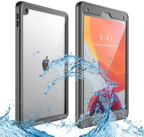 Case for iPad 10.2-inch 9th/8th/7th Gen(2021/2020/2019),IP68 Waterproof 360 Degree All Round Underwater Protective Dustproof Shockproof Case with Lanyard/Kickstand,Black