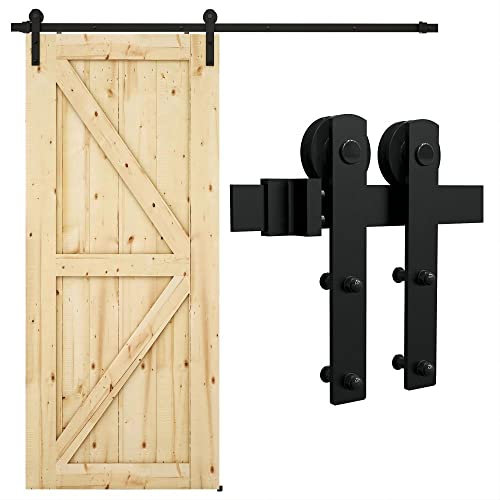 LQKUMJG Kit de quincaillerie pour porte de grange coulissante de 2 m pour porte en bois simple, lisse et silencieuse, facile à installer pour panneau de porte de 88,9 à 101,6 cm de large et 3 à 5 cm