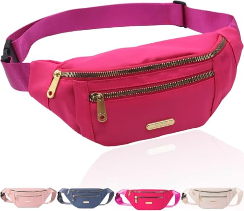 Fanny Pack Fashionable Waist Bag Casual Travel Bum Bag with 3 Zipper Pockets for Women Men Sports Running Hiking Jogging (Rose)