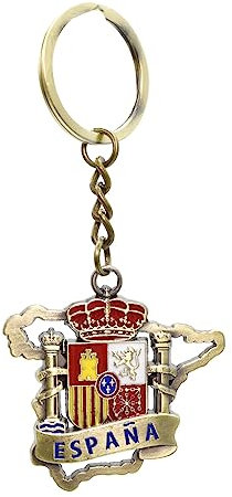 BDM Originaler Schlüsselanhänger aus Metall mit Gravur von Spanien in Buchstaben Nationalflagge, für Männer oder Frauen.