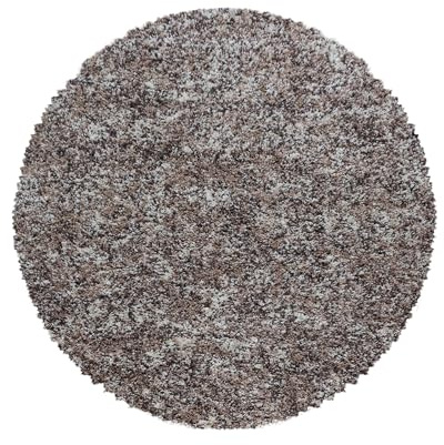SIMPEX Runder Hochflor Teppich Ø 200 cm Beige Großer Shaggy, Flauschig & Pflegeleicht, Meliert, Jute-Rücken Für Wohnzimmer, Esszimmer oder Lounge
