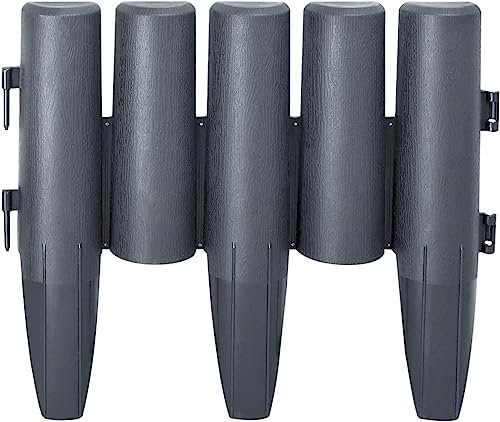 NAIZY Rasenkante Kunststoff Gartenpalisade Beeteinfassung mit Holz Optik Beetumrandung Rasenkante Randstein Kantenstein Anthrazit (LxH): 28cm x 24cm - 50 Stück 14M