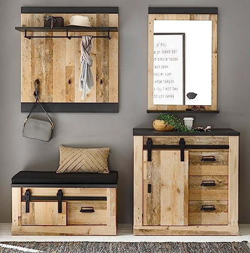 Furn.Design Garderobe Set 5-teilig in Used Wood hell und anthrazit Garderobenkombination 206 x 200 cm, Stove