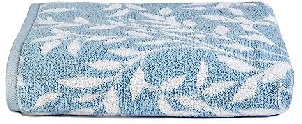 Dreams & Drapes Badetuch mit blauen Blättern (90 x 150 cm), 100% Baumwolle, weich und flauschig, botanisches Vintage-Handtuch, blaues Blumenmuster, Badetuch/Badelaken, Badezimmerzubehör