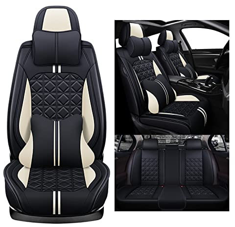 nenyan Autositzbezüge Komplett Set Universal in Premium Design | Schonbezüge für die Vordersitze & Rückbank | Auto Sitzbezüge Airbag Geeignet | Wasserdicht Sitzbezug - Schwarz Beige Luxus