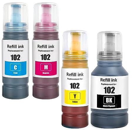 LAIPENG E102 Ink Compatible with T102 Ink Cartridges Bottle Multipack for ET-2750 ET-2751 ET-2756 ET-2850 ET-2856 ET-3700 ET-3750 ET-4750 ET-4850 ET-4856 ET-15000 (BK/C/M/Y)