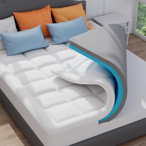 ELEMUSE Dual-layer Memory Foam Mattress Topper with Bamboo Pillow Top Cover for Back Pain Relief, with OEKO-TEX & CertiPUR-US (Double 135x190cm,10cm)