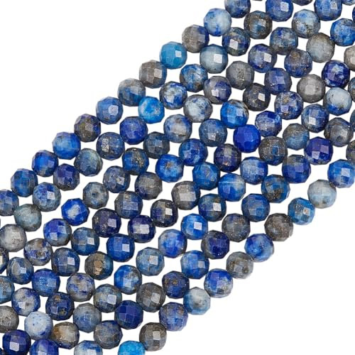 Beebeecraft 2 Stränge 240 Stück Lapps Lazily Perlen 3 mm Natürlicher Kristallstein Blau Rund Facettiert Mikroschliff Lose Abstandsperlen Charms Für DIY Schmuckherstellung Bastelbedarf