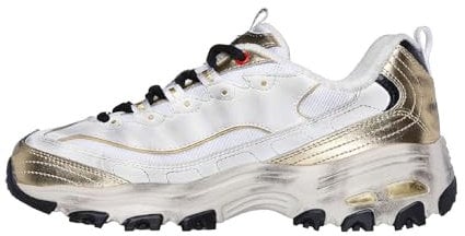 Skechers Women's D'Lites Vintage Vision Sneaker, White Gold Black, 8 UK