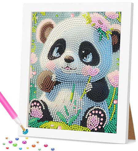 Daisen Art Panda Diamond Painting with Frame,Panda Diamant Painting Kinder,5D Diamont Painting Set Panda Bilder Art Craft for Gift Home Wall Decor 18 * 22cm