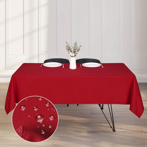 Kapwall Tischdecke Outdoor Abwaschbar 137x280 Rot Gartentischdecke Tischdecken Table Cloth für Outdoor, Garten, Hochzeit,
