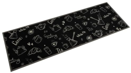 vidaXL Küchenteppich, Küchenläufer rutschfest Waschbar, Teppichläufer für Innen Außen, Teppich Läufer Küchenmatte, Morgen Schwarz 60x180cm Samt