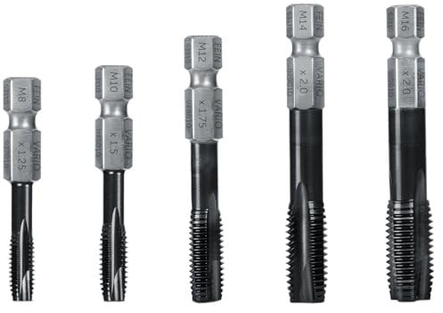 FEIN VARIO Gewindebohrer-Set für Durchgangslöcher,5-teilig, je 1x M8, M10,M12,M14,M16 in zylindrischer Verpackung, hoher Materialfestigkeit, Reibungsarm, Gewindeschneidwerkzeug