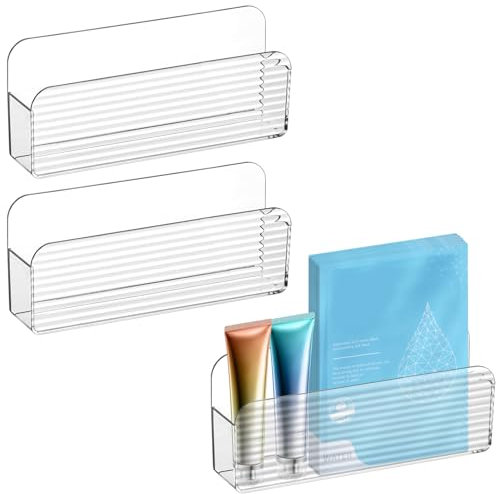 Poeland 3 Stück Wandmontierter Aufbewahrungs-Organizer, ohne Bohren, transparente Aufbewahrungsbox für Badezimmer, Schlafzimmer, Spiegelschränke (transparent)