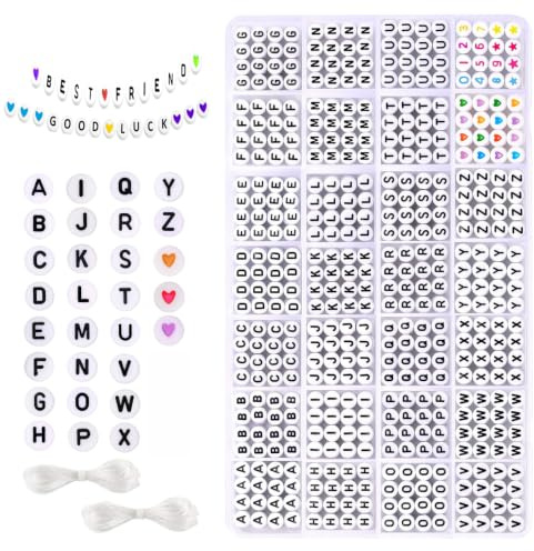 White Alphabet Beads Kit A-Z 7mm, 1400 Pcs Acrylic Letter Beads,for Jewelry Making Bracelets Necklaces Key Chains DIY Crafts