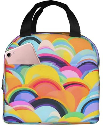 TietYaer Bolsa de almuerzo reutilizable con estampado de arco iris, lonchera portátil para adultos, mujeres, hombres, trabajo, picnic