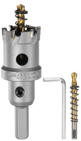 sourcing map Carbide Hole Saw Kit 27mm (1-1/16) Metal Hole Cutter Set with 2pcs Center Drill Bits Springs 1pcs Wrench for Stainless Steel Copper Iron Aluminum