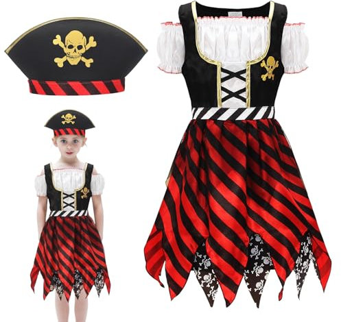 GEMVIE Halloween Kostüm Mädchen Pirat Kinderkostüm Piratenkostüm Cosplay Zubehör für Kinder Halloween Fasching Kostüm Party 4-6 Jahre