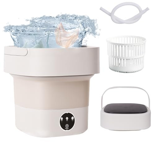 Vinteky Mini Machine à Laver, 6,5L Machine a laver portable, 3 Modes de Nettoyage, avec Stérilisation à La Lumière Bleue, lave-linge de voyage, de camping, Pour Appartement,Camping, Voyage, RV (Blanc)