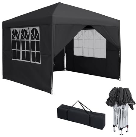 XINZI Pavillon 3x3 m Faltpavillon mit 4 Seitenteilen & Fenstern & Tragetasche, Höhenverstellbar Weidezelt Gartenzelt Grillpavillon Partyzelt, Faltbar Partyzelt UV-Schutz, Anthrazit