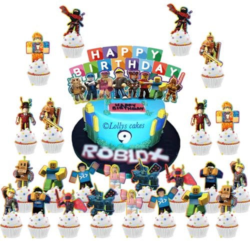 25 PCS Rob-Lox Cake Topper, Rob-Lox Geburtstag Deko, Rob-Lox Birthday Tortendeko, Rob-Lox Geburtstags Party Cupcake Topper, Kuchendekoration Für Kindergeburtstage