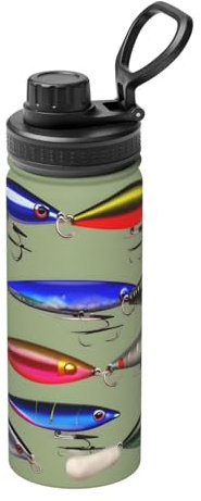 Fishing Lure Style Print Vacuum Insulated Sports Water Bottle,18 Oz Stainless Steel Water Bottle for Gym Home Sports