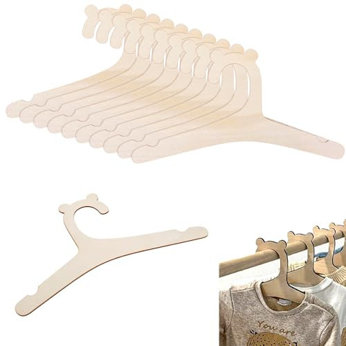 JJUNW 10 Stück Baby Kleiderbügel Aus Holz, Holzbügel für Kinderkleiderbügel, Puppenkleiderbügel DIY Holzbügel Für Kinder rutschfest Babykleiderbügel für Kleidung Hosen Spielzeug(Bär)