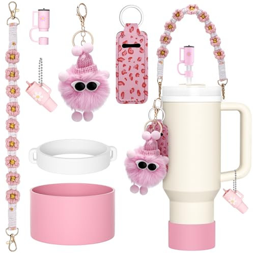 Yomisee Stanley Cup Kit d'accessoires pour tasse Stanley, avec couvercle de paille Stanley, bottes en silicone, sangle de poignée pour bouteille d'eau, accessoires pour tasse Stanley, 800 à 1100 ml,